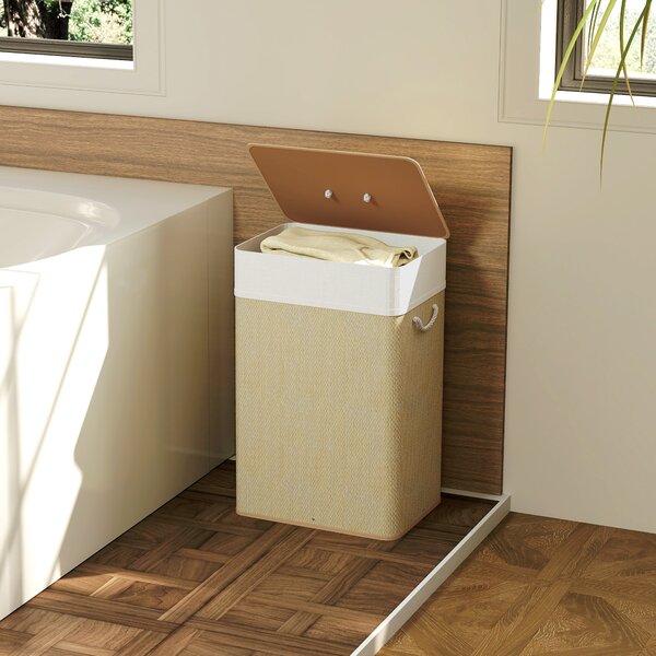 HOMCOM Cesto portabiancheria in bambù con coperchio e sacco estraibile, 72 L, legno | Aosom Italy