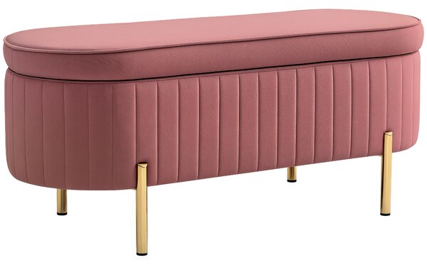 HOMCOM Panca contenitore ovale in velluto con coperchio, 72 L, 108x44x43,5 cm, rosa | Aosom Italy