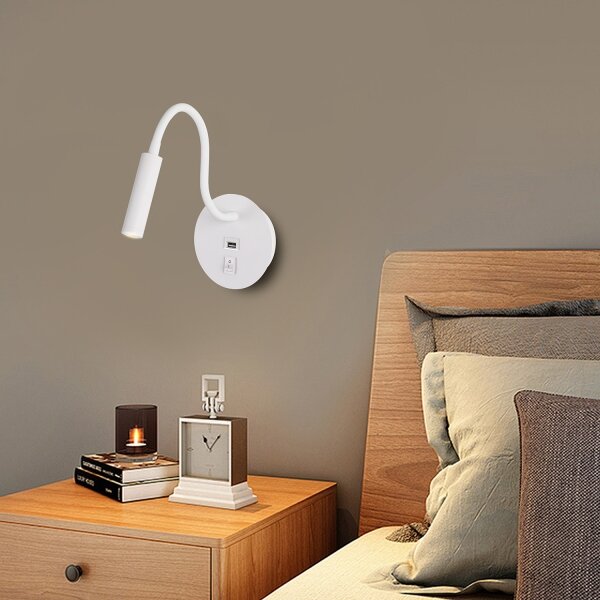 Brilagi - LED Lampada flessibile da muro con porta USB MAYA LED/3W/230V bianco