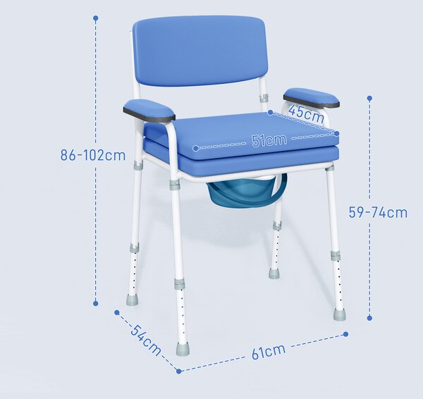 HOMCOM Sedia 5 in 1 per WC e doccia con altezza regolabile e secchio rimovibile, celeste | Aosom Italy