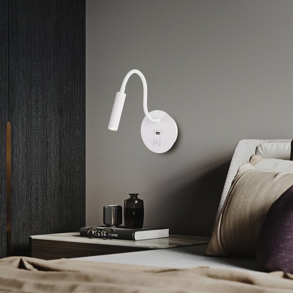 Brilagi - LED Lampada flessibile da muro con porta USB MAYA LED/3W/230V bianco