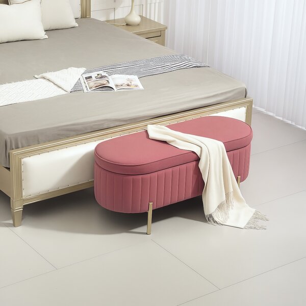HOMCOM Panca contenitore ovale in velluto con coperchio, 72 L, 108x44x43,5 cm, rosa | Aosom Italy