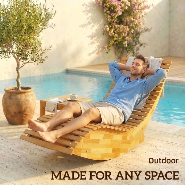 Outsunny Lettino Prendisole in Legno di Acacia Pieghevole Ergonomico, Lettino da Giardino con Design a Doghe a S, 60x156x77 cm | Aosom Italy