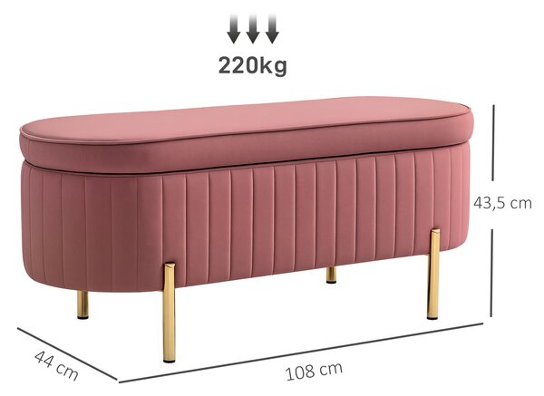 HOMCOM Panca contenitore ovale in velluto con coperchio, 72 L, 108x44x43,5 cm, rosa | Aosom Italy