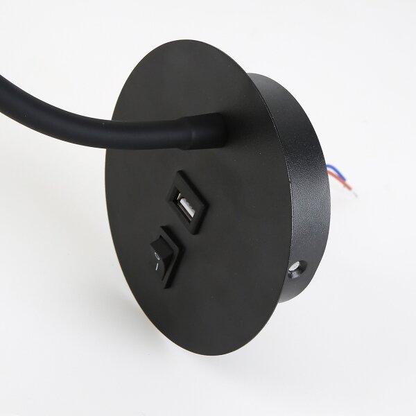 Brilagi - LED Lampada flessibile da muro con porta USB MAYA LED/3W/230V nero