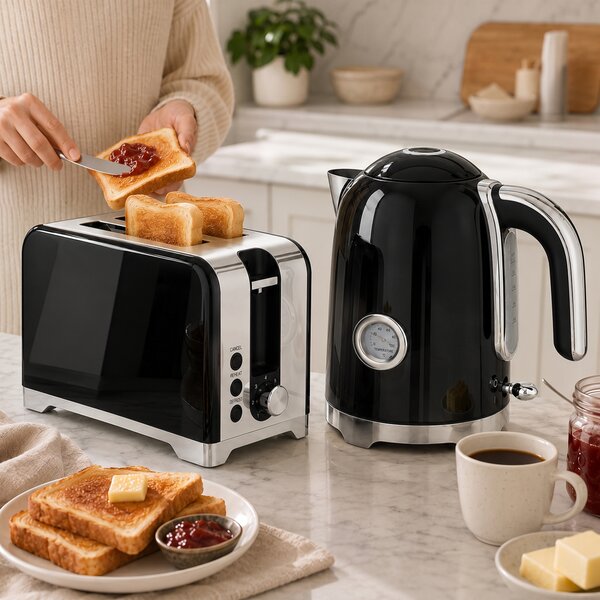 HOMCOM Set bollitore 1,7 L da 2200 W e tostapane 2 fette con 7 livelli di doratura | Aosom Italy