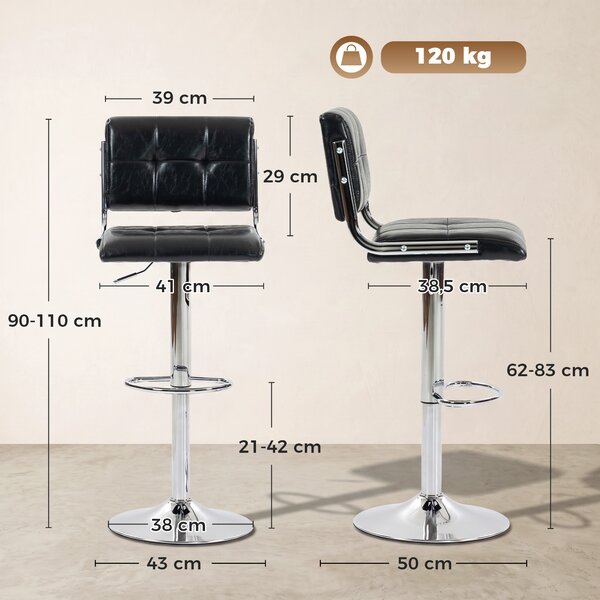 HOMCOM Set 2 sgabelli da bar girevoli 360° e regolabili con schienale e poggiapiedi, nero | Aosom Italy