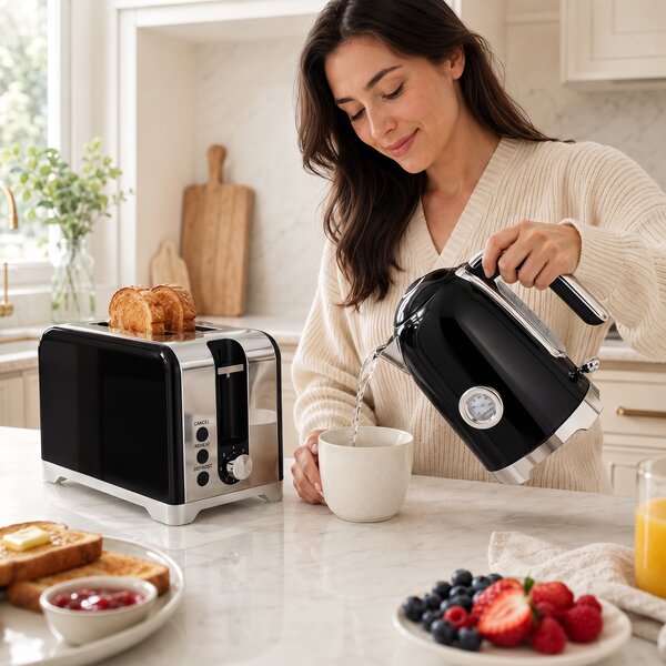 HOMCOM Set bollitore 1,7 L da 2200 W e tostapane 2 fette con 7 livelli di doratura | Aosom Italy