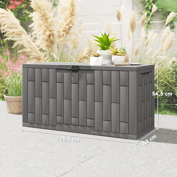Outsunny Baule da Giardino 227L in Resina Impermeabile e Anti UV con Chiusura a Chiave, 106.5x43x54.5 cm, Grigio | Aosom Italy