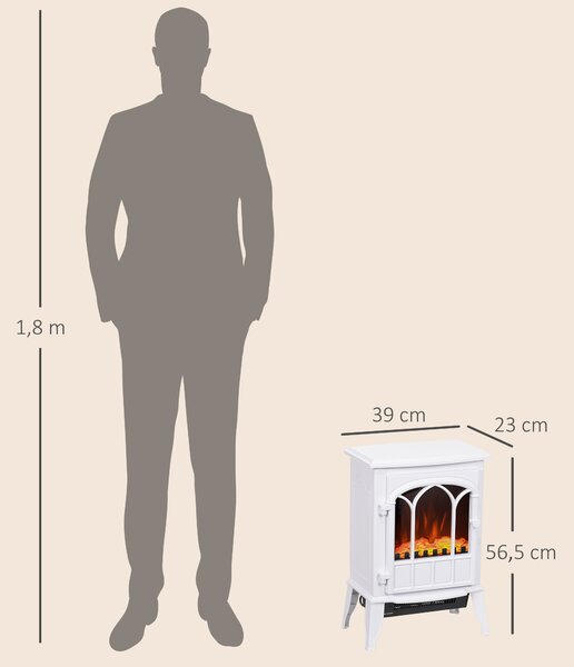 HOMCOM Camino da Terra Elettrico Potenza 1000W / 2000W con Effetto Fiamma Regolabile, 39x23x56.5cm, Bianco | Aosom Italy