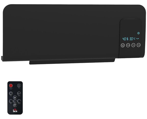HOMCOM Termoventilatore da Parete Oscillante con Telecomando, Timer 12h e 2 Modalità, Nero