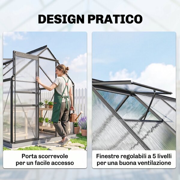 Outsunny Serra da Giardino in Policarbonato con Telaio in Lega di Alluminio 7.1㎡, con Grondaie, Finestre Apribili Regolabili, Porta Scorrevole | Aosom Italy