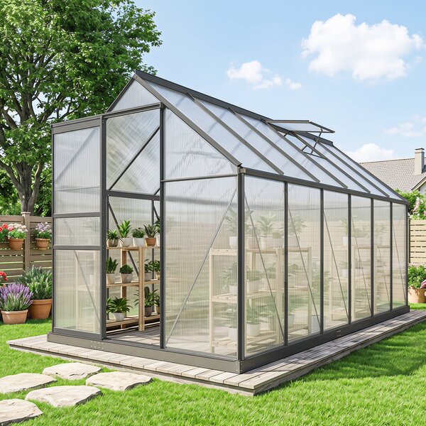 Outsunny Serra da Giardino in Policarbonato con Telaio in Lega di Alluminio 7.1㎡, con Grondaie, Finestre Apribili Regolabili, Porta Scorrevole | Aosom Italy