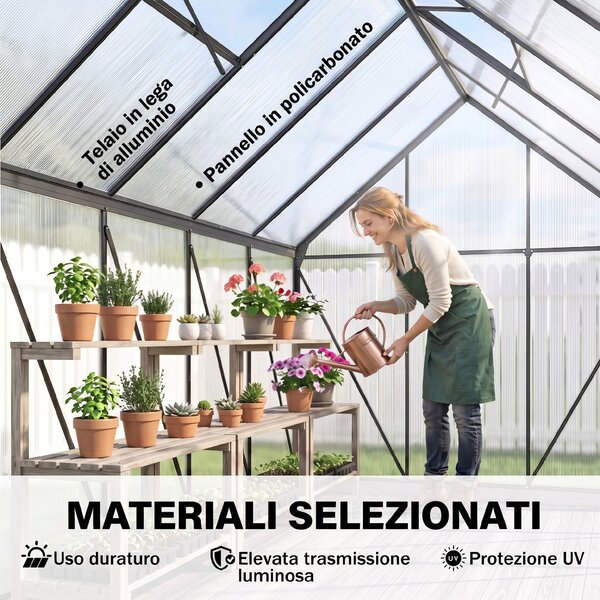 Outsunny Serra da Giardino in Policarbonato con Telaio in Lega di Alluminio 7.1㎡, con Grondaie, Finestre Apribili Regolabili, Porta Scorrevole | Aosom Italy