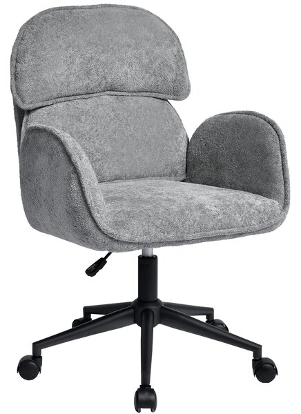 Sedia da ufficio girevole a 360° in velluto teddy, sedia da scrivania regolabile in altezza con braccioli e schienale diviso, colore grigio