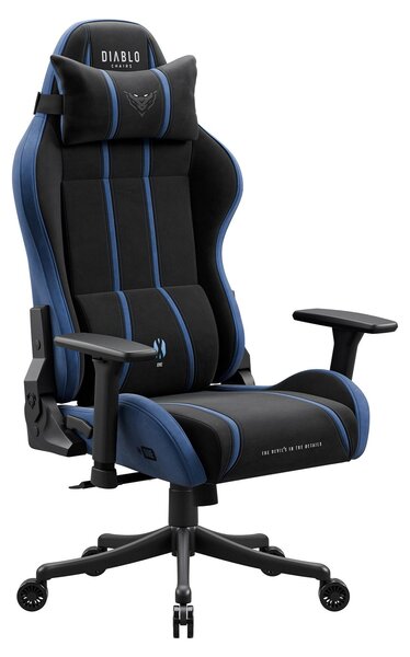 Sedia da gaming Diablo Chairs X-One 2.0 in tessuto, sedia da ufficio ergonomica, sedia girevole nera e blu, taglia Small