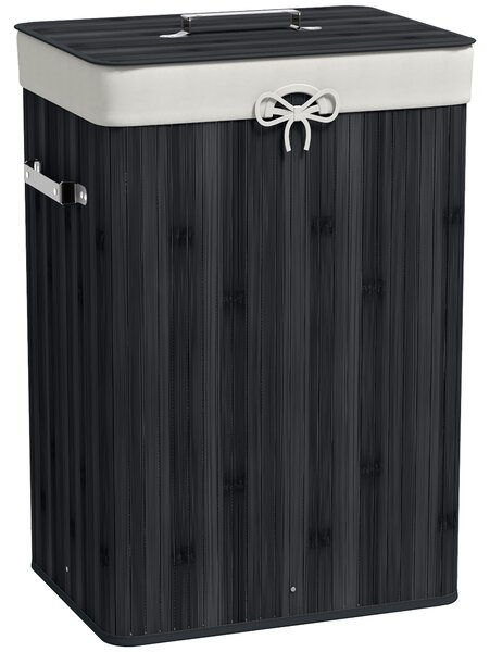 HOMCOM Cesto per biancheria, cassetta per biancheria, contenitore con coperchio, sacca in tela, bambù, pieghevole, 72 L, Nero 40 x 30 x 60 cm | Aosom Italy