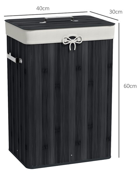 HOMCOM Cesto per biancheria, cassetta per biancheria, contenitore con coperchio, sacca in tela, bambù, pieghevole, 72 L, Nero 40 x 30 x 60 cm | Aosom Italy