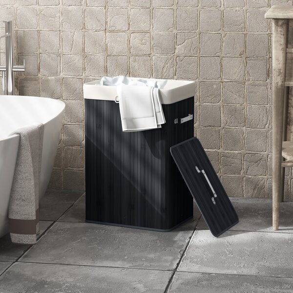 HOMCOM Cesto per biancheria, cassetta per biancheria, contenitore con coperchio, sacca in tela, bambù, pieghevole, 72 L, Nero 40 x 30 x 60 cm | Aosom Italy