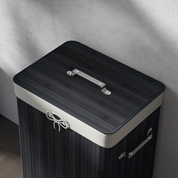 HOMCOM Cesto per biancheria, cassetta per biancheria, contenitore con coperchio, sacca in tela, bambù, pieghevole, 72 L, Nero 40 x 30 x 60 cm | Aosom Italy