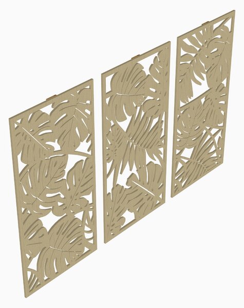 HOMCOM Set di 3 Decorazioni Murali in Legno 3D, 40 x 80 cm, Foglie Tropicali, Effetto Legno Naturale | Aosom Italy