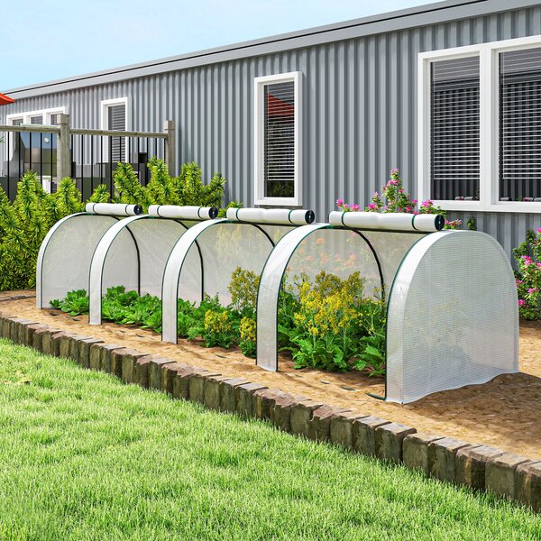 Outsunny Serra, serra a tunnel resistente all'inverno con porta avvolgibile con cerniera 395 x 100 x 80 cm Bianco | Aosom Italy