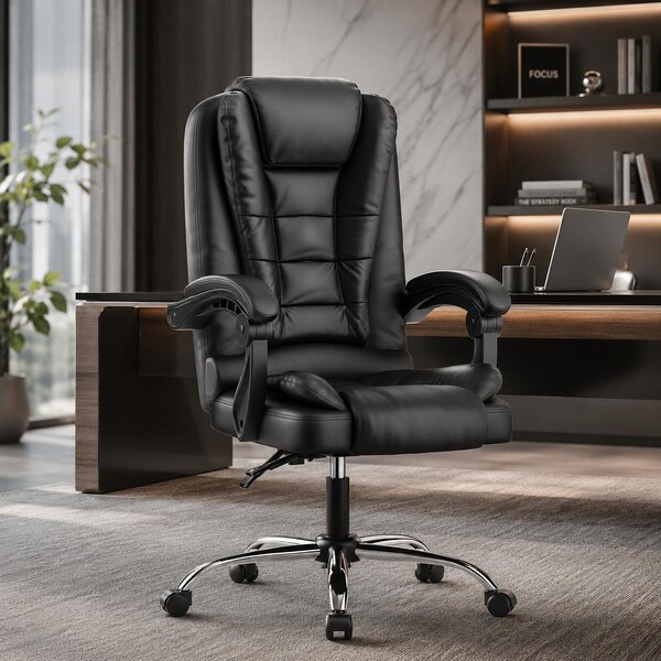 Sedia da ufficio ergonomica, sedia da ufficio imbottita in ecopelle, sedia da computer con braccioli imbottiti, schienale alto, funzione reclinabile ergonomica