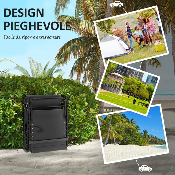 Outsunny Lettino Prendisole Pieghevole con Cuscino, Poggiatesta e Tasca Laterale, 58x189x32.5 cm, Nero | Aosom Italy
