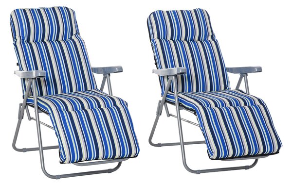 Outsunny Set 2 Sdraio Pieghevoli con Schienale Regolabile a 5 Livelli, in Acciaio e Poliestere, 60x75x102 cm, Blu e Crema | Aosom Italy
