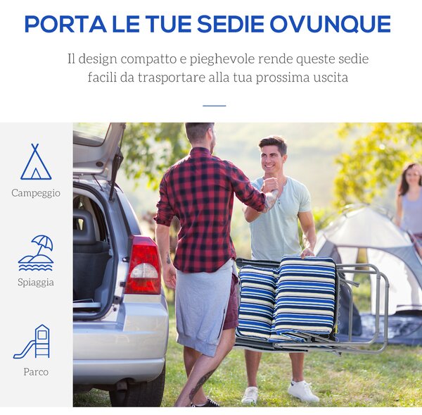 Outsunny Set 2 Sdraio Pieghevoli con Schienale Regolabile a 5 Livelli, in Acciaio e Poliestere, 60x75x102 cm, Blu e Crema | Aosom Italy