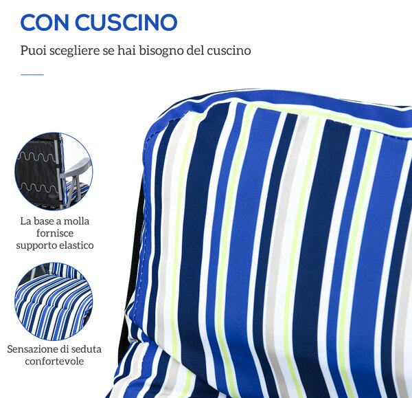 Outsunny Set 2 Sdraio Pieghevoli con Schienale Regolabile a 5 Livelli, in Acciaio e Poliestere, 60x75x102 cm, Blu e Crema | Aosom Italy
