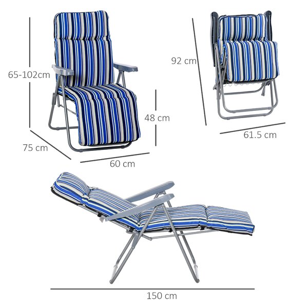 Outsunny Set 2 Sdraio Pieghevoli con Schienale Regolabile a 5 Livelli, in Acciaio e Poliestere, 60x75x102 cm, Blu e Crema | Aosom Italy