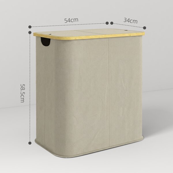 HOMCOM Cesto porta biancheria doppio pieghevole 80 L, con coperchio, maniglie scanalate, beige | Aosom Italy