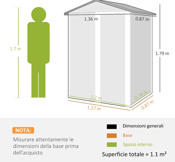 Outsunny Casetta da Giardino con Porta Scorrevole Bloccabile, Capanno in Acciaio 1.1m², 136x87x179 cm, Marrone | Aosom Italy