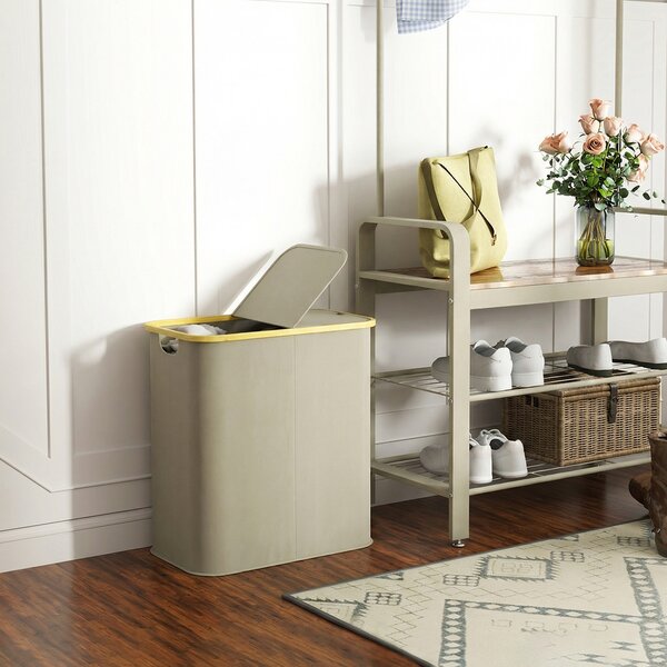 HOMCOM Cesto porta biancheria doppio pieghevole 80 L, con coperchio, maniglie scanalate, beige | Aosom Italy