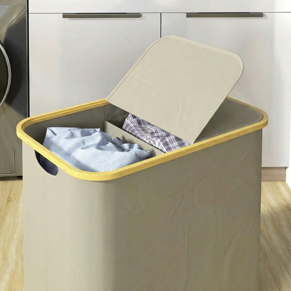 HOMCOM Cesto porta biancheria doppio pieghevole 80 L, con coperchio, maniglie scanalate, beige | Aosom Italy