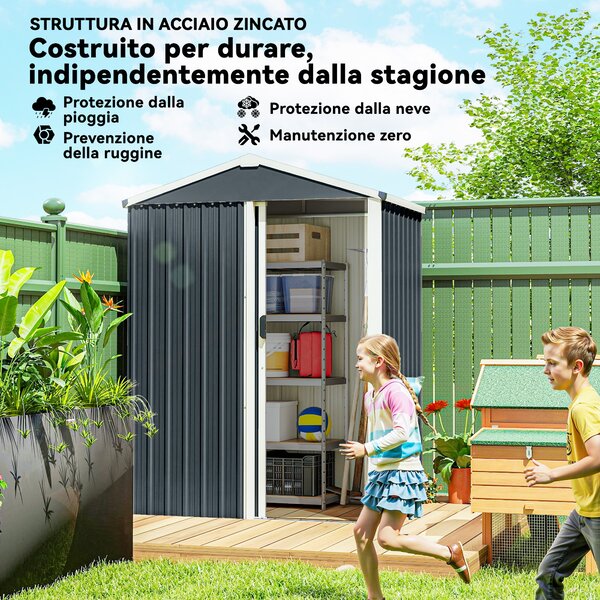 Outsunny Casetta da Giardino in Acciaio e Porta Scorrevole Grigio | Aosom Italy