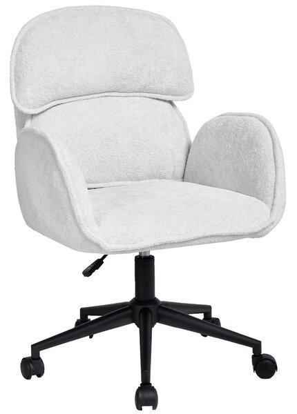 Sedia da ufficio girevole a 360° in velluto teddy, sedia da scrivania regolabile in altezza con braccioli e schienale diviso, colore bianco