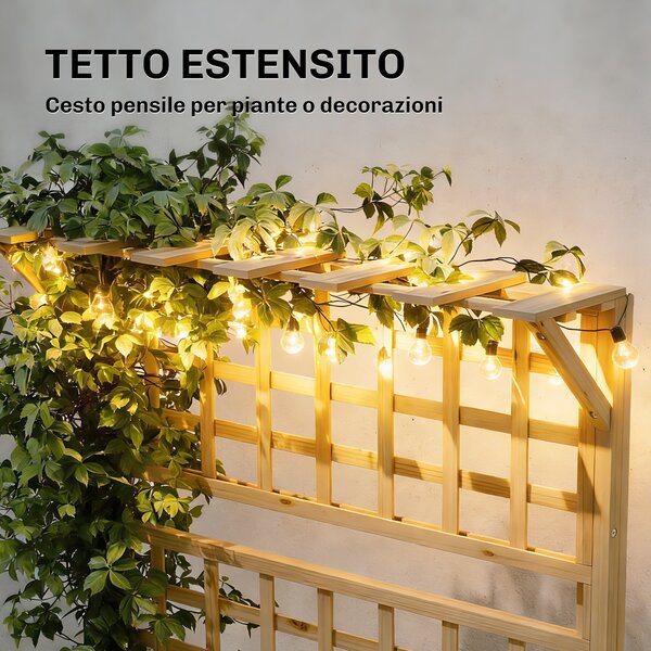 Outsunny Fioriera Rialzata in Legno con Traliccio, Tetto e 2 Mensole, 76x43.5x177 cm, Legno Naturale | Aosom Italy