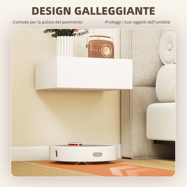 HOMCOM Set di 2 Comodini Sospesi Moderni con Cassetto in Legno, 40x30x15cm, Bianco | Aosom Italy