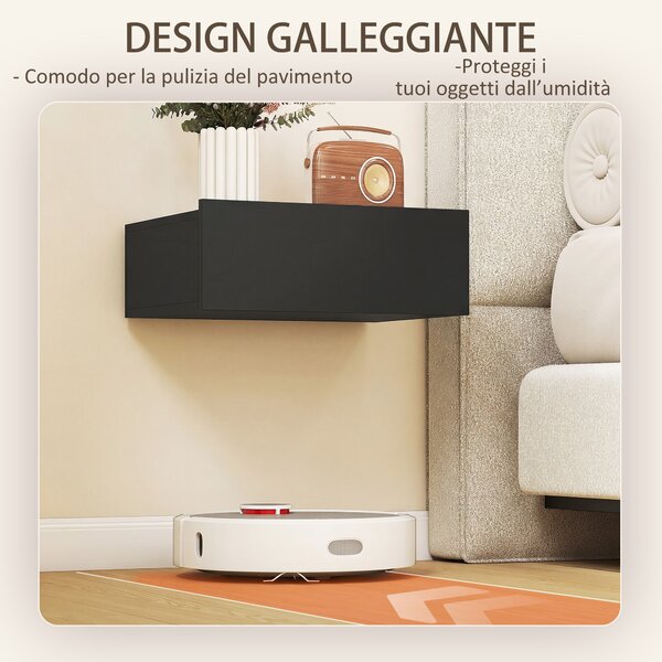 HOMCOM Set di 2 Comodini Sospesi Moderni con Cassetto in Legno, 40x30x15cm, Nero | Aosom Italy