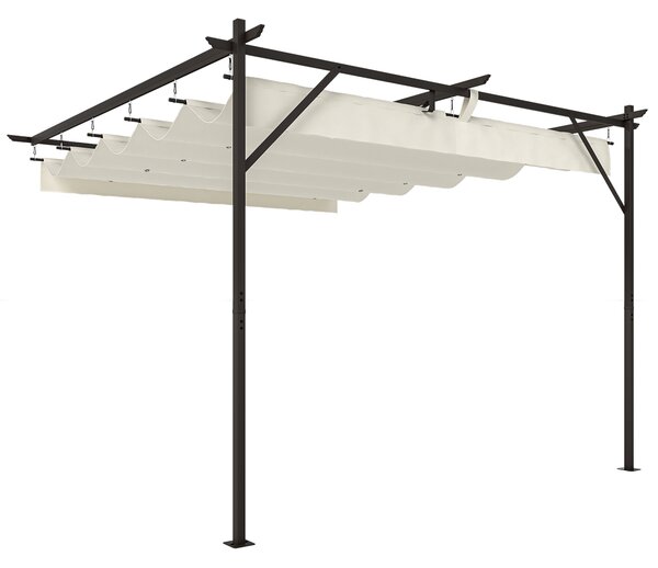 Outsunny Gazebo Pergola Addossata 3x3 m con Tetto Scorrevole e Fori di Drenaggio, Crema | Aosom Italy