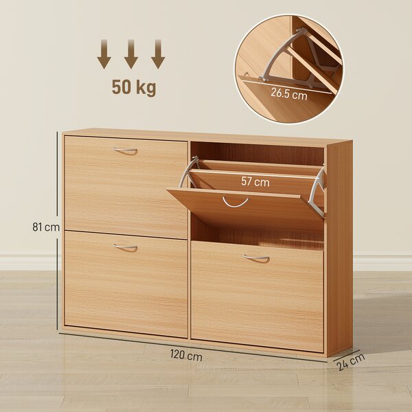 HOMCOM Scarpiera Salvaspazio Capacità 24 Ingresso e Camera da Letto Legno 120x24x81cm|Aosom