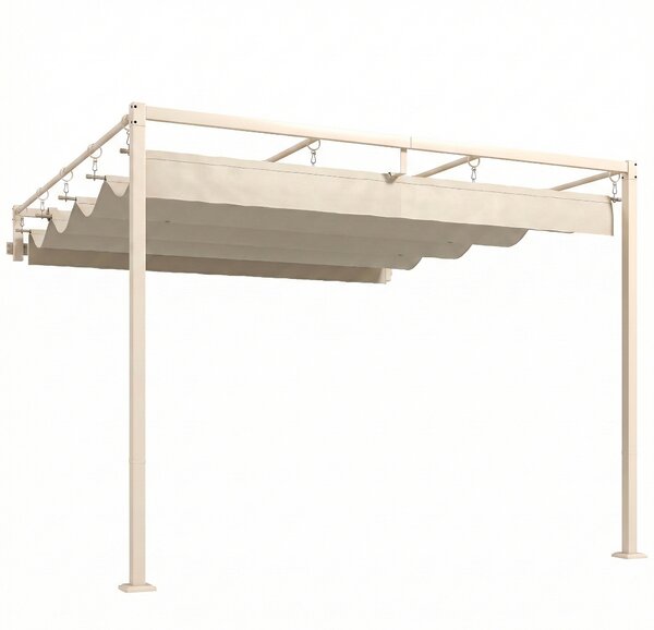Pergola Addossata 3x3 m con Tetto Retrattile Scorrevole UV30+ e Fori di Drenaggio Beige