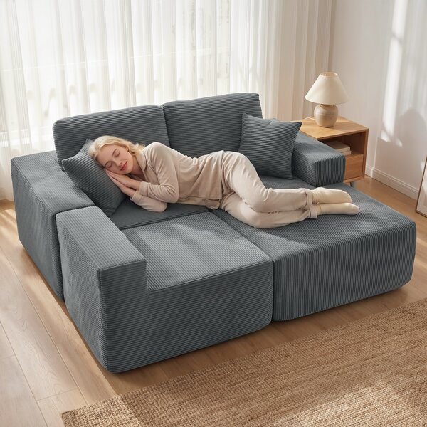 HOMCOM Divano letto angolare modulare, con seduta profonda, braccioli larghi, 2 cuscini, grigio scuro | Aosom Italy