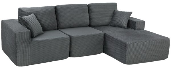 HOMCOM Divano letto angolare modulare, con seduta profonda, braccioli larghi, 2 cuscini, grigio scuro | Aosom Italy