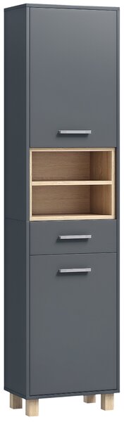 HOMCOM Colonna Bagno Moderna con Cassetto e Armadietti in Legno e Lega di Alluminio, 40x24x160 cm, Grigio
