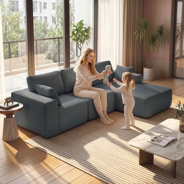 HOMCOM Divano letto angolare modulare, con seduta profonda, braccioli larghi, 2 cuscini, grigio scuro | Aosom Italy