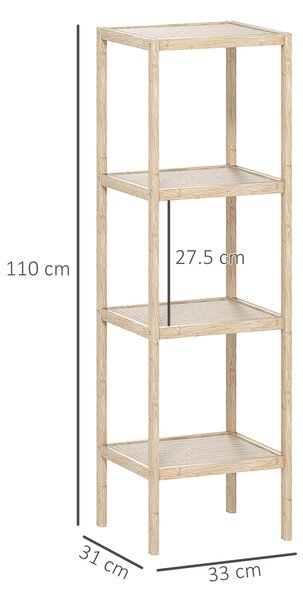 HOMCOM Scaffale Bagno Moderno a 4 Livelli Antiribaltamento in Bambù verniciato, 33x31x110 cm, color Legno| Aosom Italy