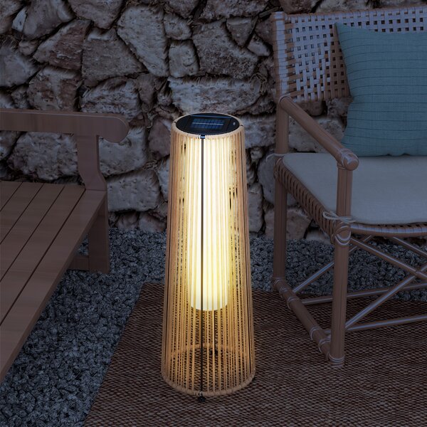 Outsunny Lampione Solare Esterno in Rattan Sintetico con Luci LED Accensione e Spegnimento Automatico Impermeabile Ø21,5x61 cm Naturale | Aosom Italy